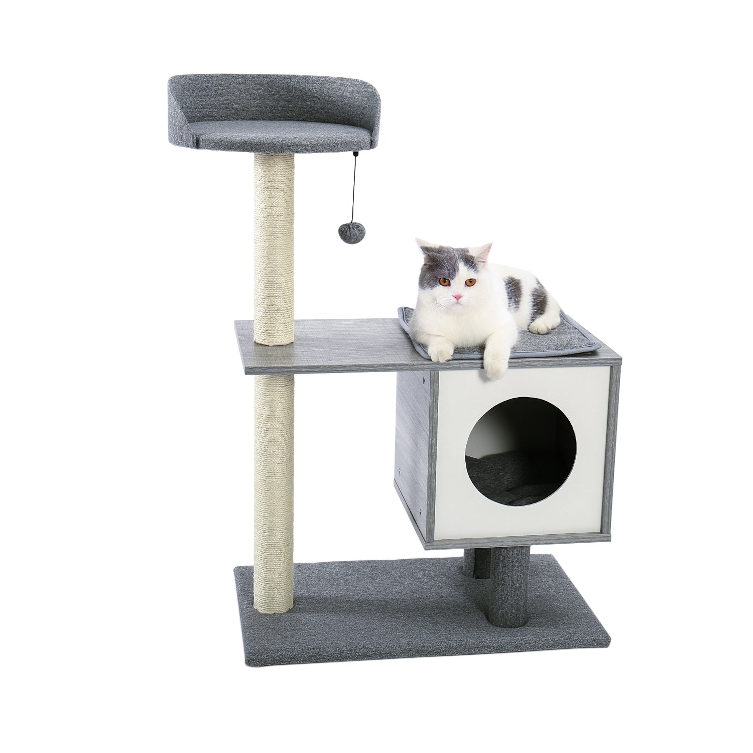 Modern Cat Tree Cat Tower Featuring with Sisal-Covered Scratching Posts, Spacious Condo and Large Perch Grey - TOYSHIP