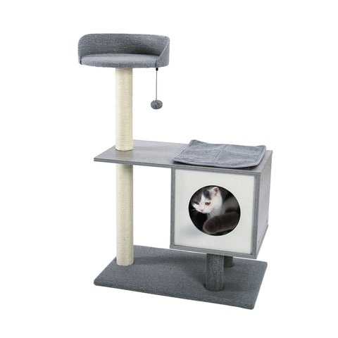 Modern Cat Tree Cat Tower Featuring with Sisal-Covered Scratching Posts, Spacious Condo and Large Perch Grey - TOYSHIP