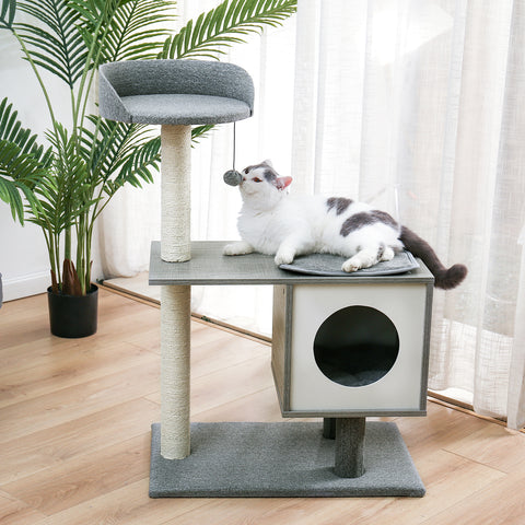 Modern Cat Tree Cat Tower Featuring with Sisal-Covered Scratching Posts, Spacious Condo and Large Perch Grey