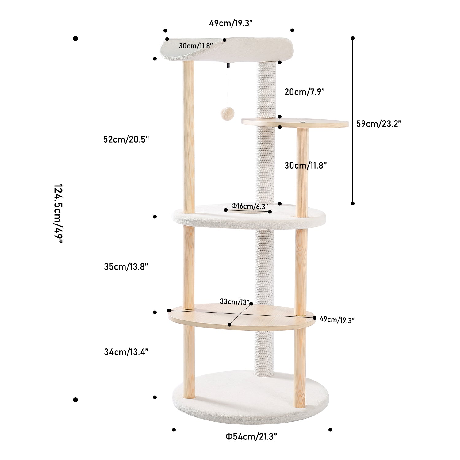Multi-Level Cat Tree Modern Cat Tower Wooden Activity Center with Scratching Posts Beige