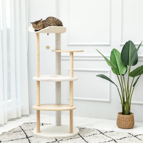 Multi-Level Cat Tree Modern Cat Tower Wooden Activity Center with Scratching Posts Beige - TOYSHIP
