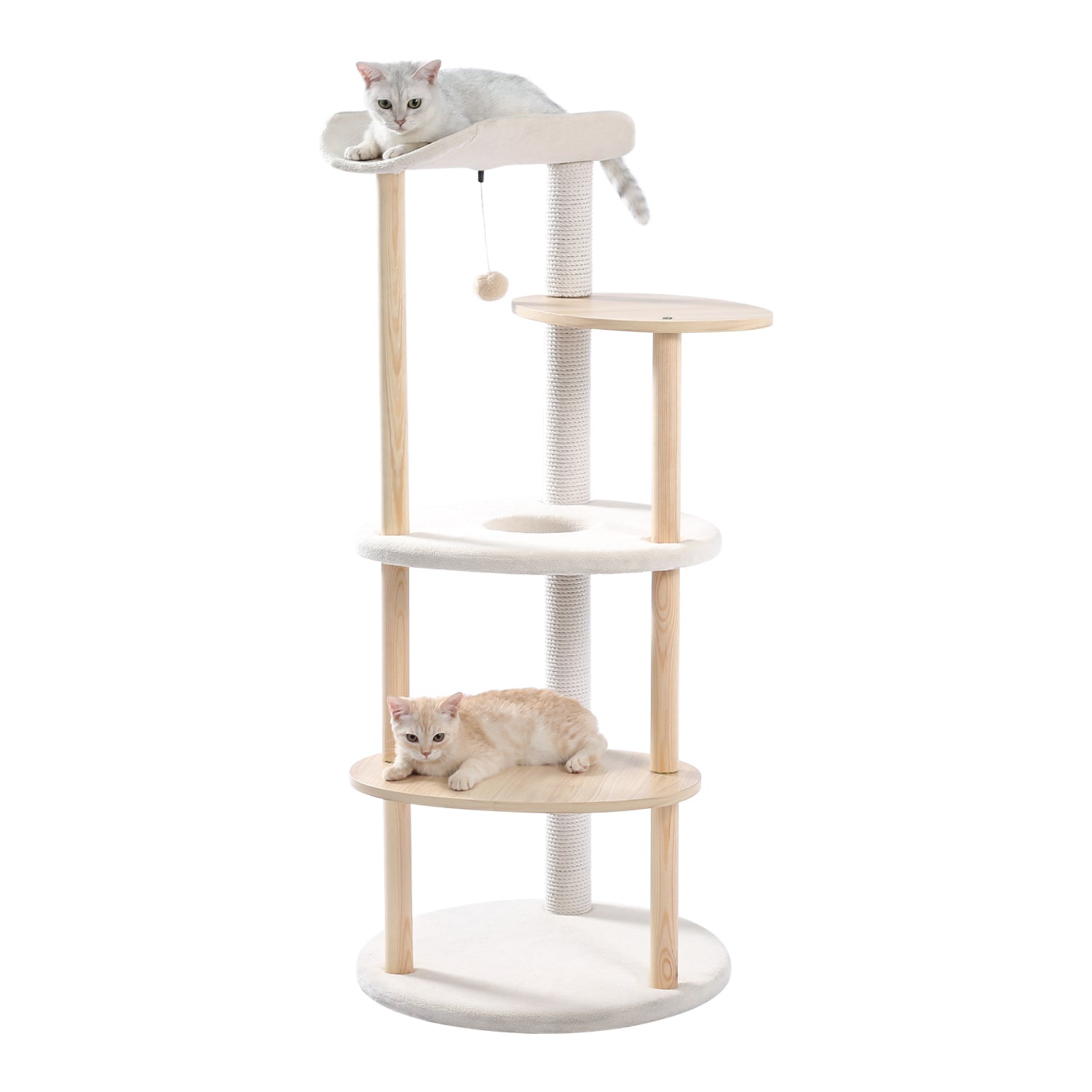 Multi-Level Cat Tree Modern Cat Tower Wooden Activity Center with Scratching Posts Beige - TOYSHIP