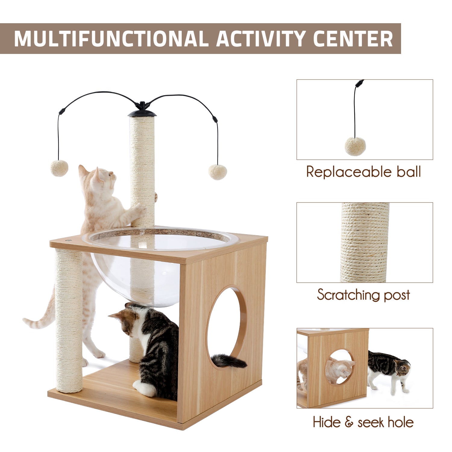 Cat Furniture Cat Tree Cat Tower with Sisal Scratching Posts Hammock Perch Cat Bed Platform Dangling Ball Beige