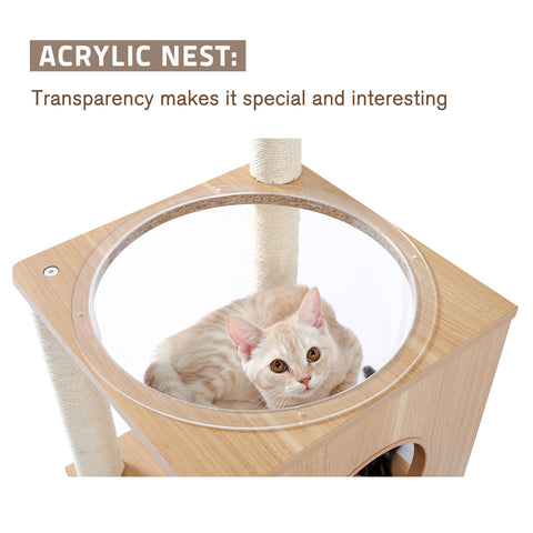 Cat Furniture Cat Tree Cat Tower with Sisal Scratching Posts Hammock Perch Cat Bed Platform Dangling Ball Beige - TOYSHIP