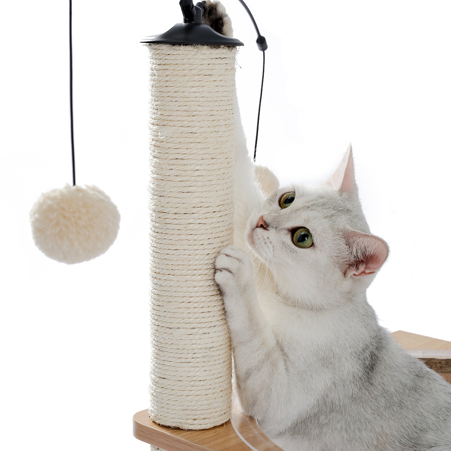 Cat Furniture Cat Tree Cat Tower with Sisal Scratching Posts Hammock Perch Cat Bed Platform Dangling Ball Beige