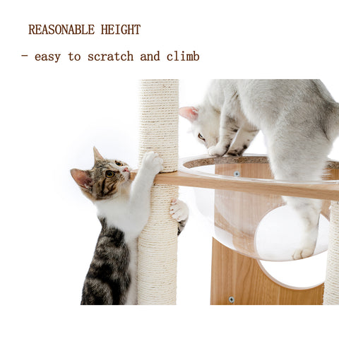 Cat Furniture Cat Tree Cat Tower with Sisal Scratching Posts Hammock Perch Cat Bed Platform Dangling Ball Beige - TOYSHIP