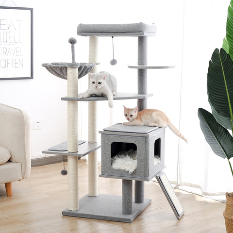 7 Levels 50 Inch Modern Cat Tree Cat Tower with Natural Scratching Posts,Cozy Condo and Extra-Large Top Perch Grey - TOYSHIP