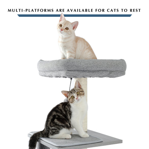 Modern Wood Cat Tree Tower With Scratching Posts, 2 Condos And Top Perch For Small&Medium Cat Grey