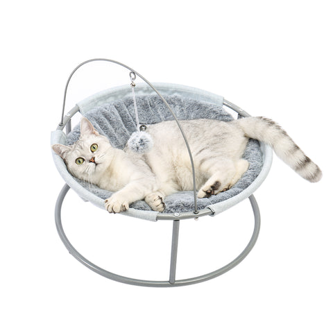 Cat Bed Soft Plush Cat Hammock with Dangling Ball for Cats, Small Dogs Gray