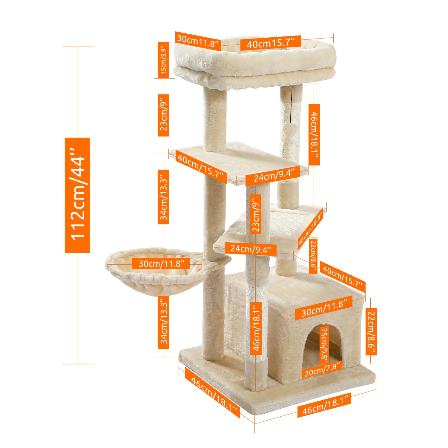 Multi-Level Modern Cat Tree with Scratching Post, Cozy Condo, Top Perch, Hammock and Dangling Ball For Small to Medium Cats - TOYSHIP