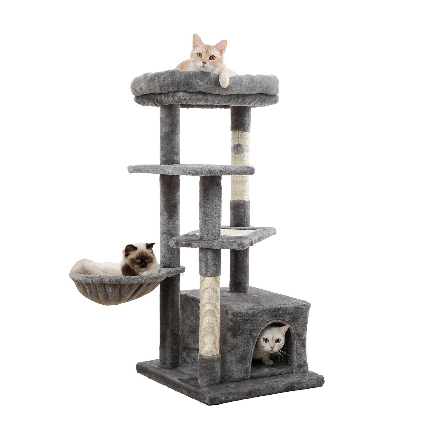 Multi-Level Modern Cat Tree with Scratching Post, Cozy Condo, Top Perch, Hammock and Dangling Ball For Small to Medium Cats - TOYSHIP