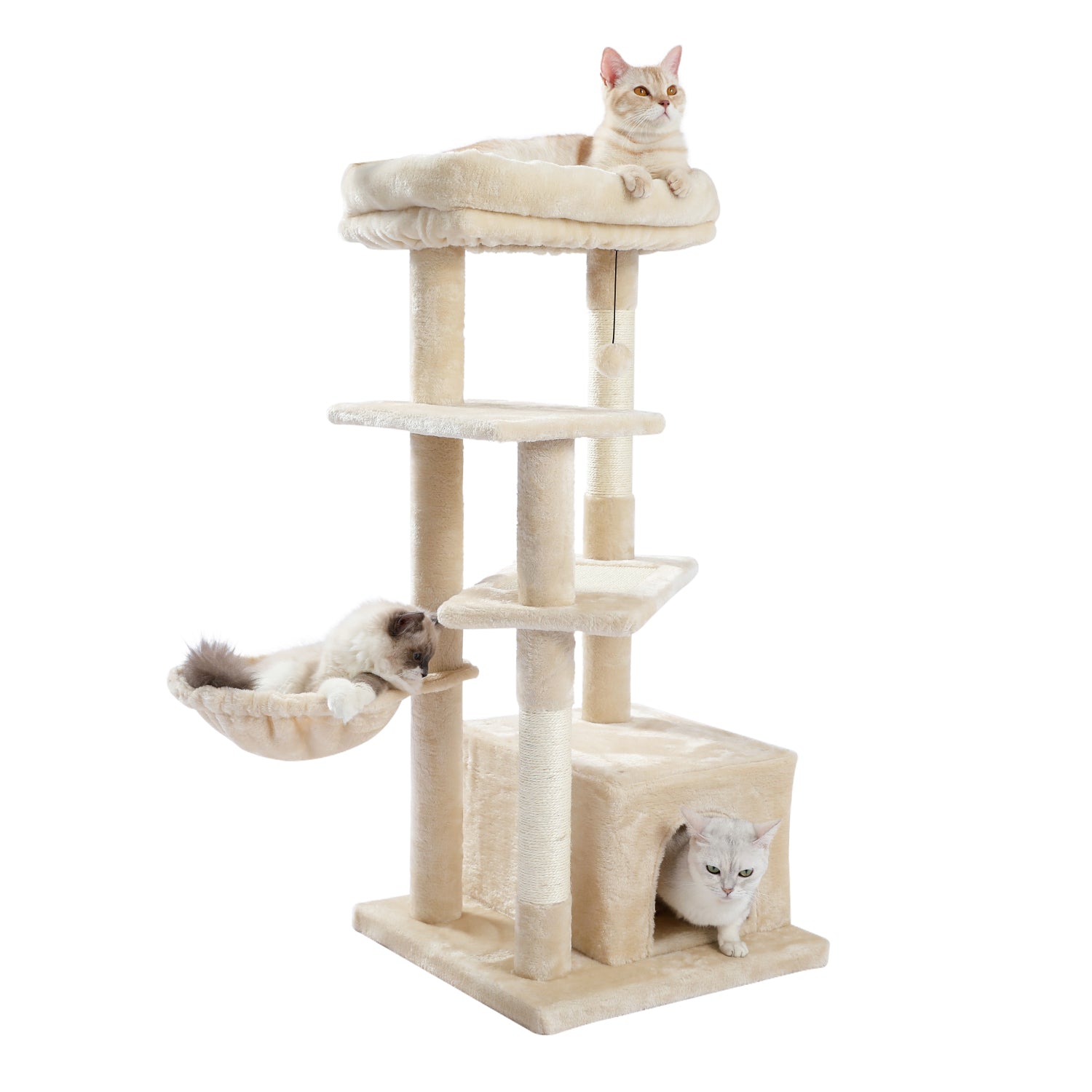 Multi-Level Modern Cat Tree with Scratching Post, Cozy Condo, Top Perch, Hammock and Dangling Ball For Small to Medium Cats