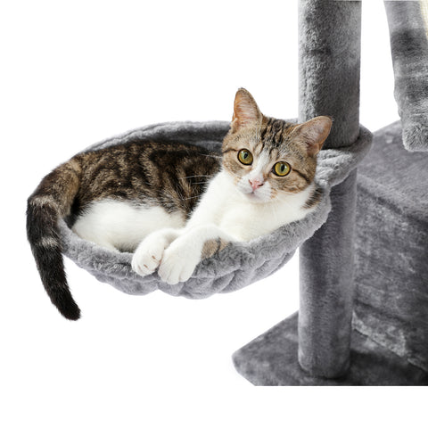 Multi-Level Modern Cat Tree with Scratching Post, Cozy Condo, Top Perch, Hammock and Dangling Ball For Small to Medium Cats