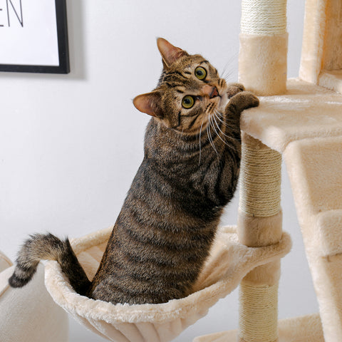 Cat Tree With Scratching Posts Natural Sisals,Kitten Play House With 2 Condos Spacious Perches Cat Climbing Tower Furniture - TOYSHIP