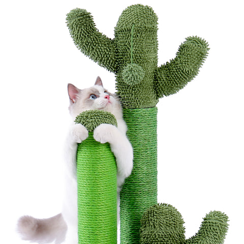 Cat Scratching Post Cactus Cat Scratcher Featuring with 3 Scratching Poles and Interactive Dangling Ball - TOYSHIP