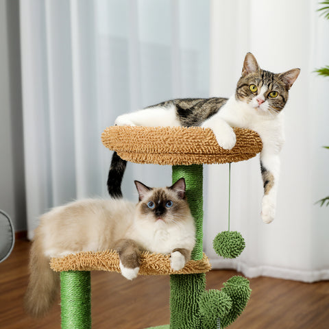 Cactus Cat Tree Cat Tower with Warmy Condo, Plush Perches, Sisal Scratching Post and Fluffy Balls for Small and Medium Cats - TOYSHIP