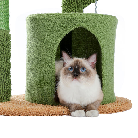 Cactus Cat Tree Cat Tower with Warmy Condo, Plush Perches, Sisal Scratching Post and Fluffy Balls for Small and Medium Cats - TOYSHIP