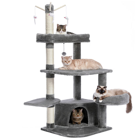 Multi-Functional Large Cat Tree with Super Large Condo, Spacious Top Perch, Sisal Scratching Post and Cat Interactive Toy For Big and Fat Cats