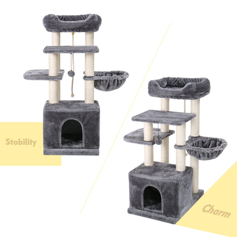 Multi-Level Cat Tree Tower Furniture with Sisal-Covered Scratching Posts, Bigger Hammock and Deluxe Perch
