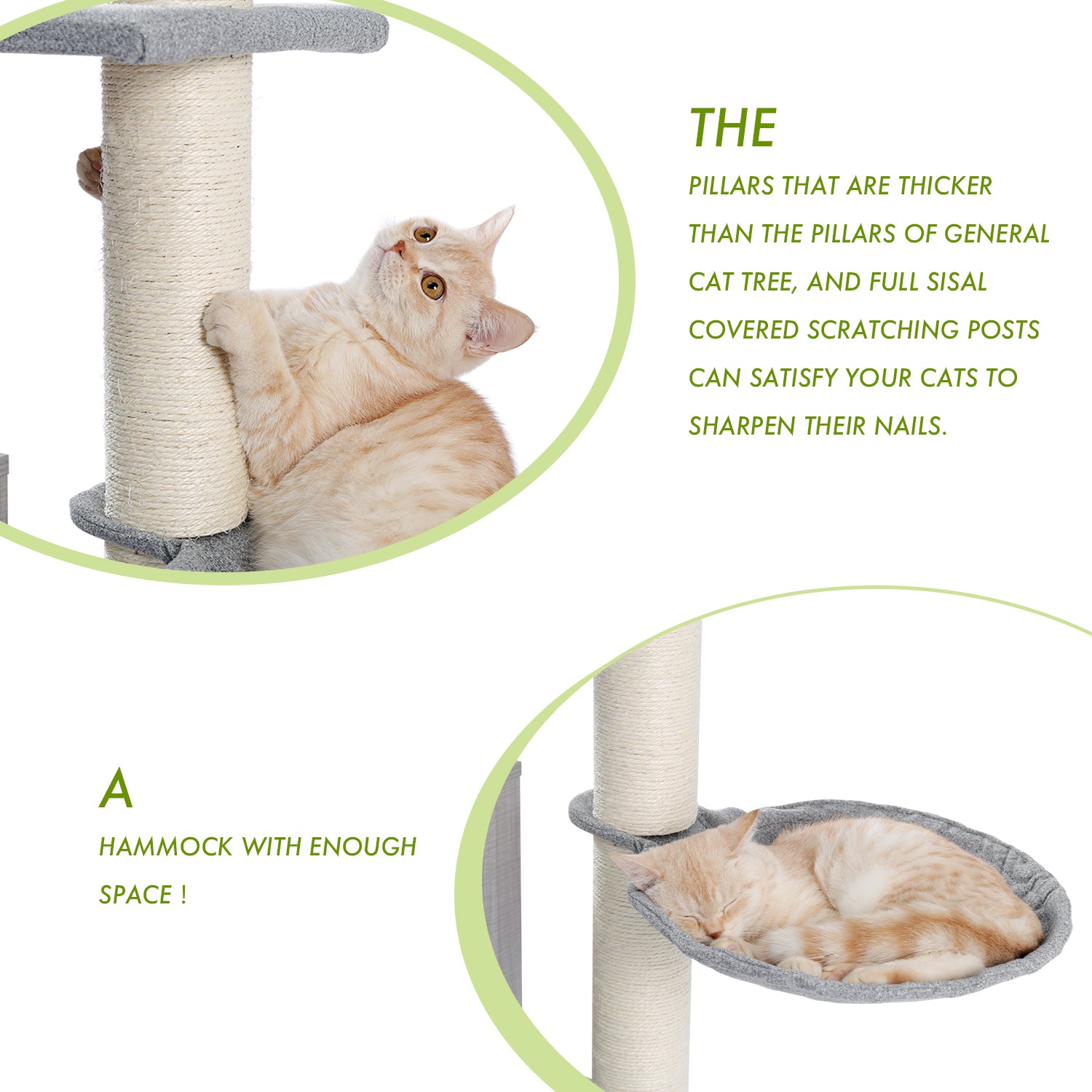 Modern Cat Tree Cat Tower with Scratching Posts, Cozy Condo, Soft Hammock and Top Perch, Dangling Ball for Small&Medium Cat Grey