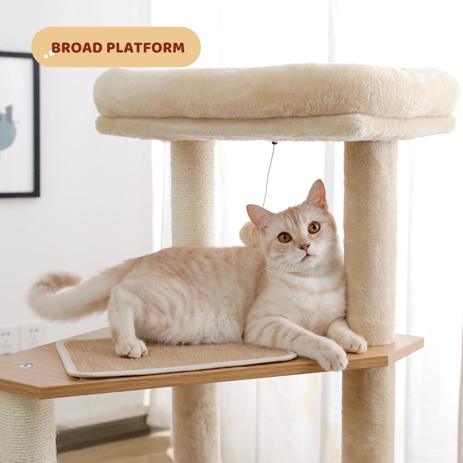 Multilevel Wood Cat Tree Cat Tower Cat Play House with Large Condo, Spacious Hammock, Cozy Top Perch and Dangling Balls for Indoor Cats