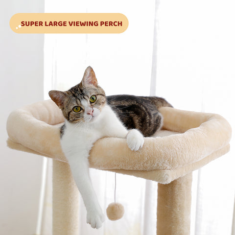Multilevel Wood Cat Tree Cat Tower Cat Play House with Large Condo, Spacious Hammock, Cozy Top Perch and Dangling Balls for Indoor Cats - TOYSHIP