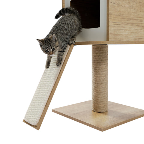 Cat Tree Floor-to-Ceiling Cat Tower Cat Activity Center with Sisal Scratching Post and Cat Condo, Ramp Ladder, Multi-Level Platforms Adjustable Height