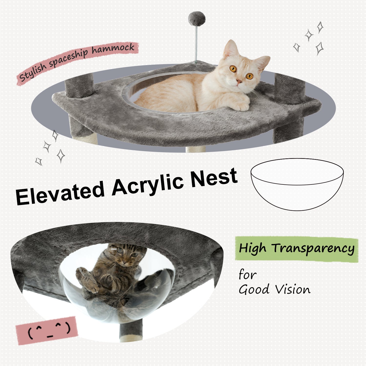 Floor to Ceiling Cat Tree Height Adjustable Cat Tower Tall Kitty Climbing Play House with Scratching Posts, Cozy Condo, Perches and Large Hammock Grey - TOYSHIP