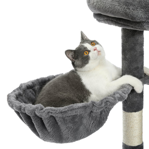 Modern Cat Tree Multi-Functional Cat Tower with Sisal Scratching Posts Large Top Perch, Cozy Condo, Hanging and Spoon Hammock
