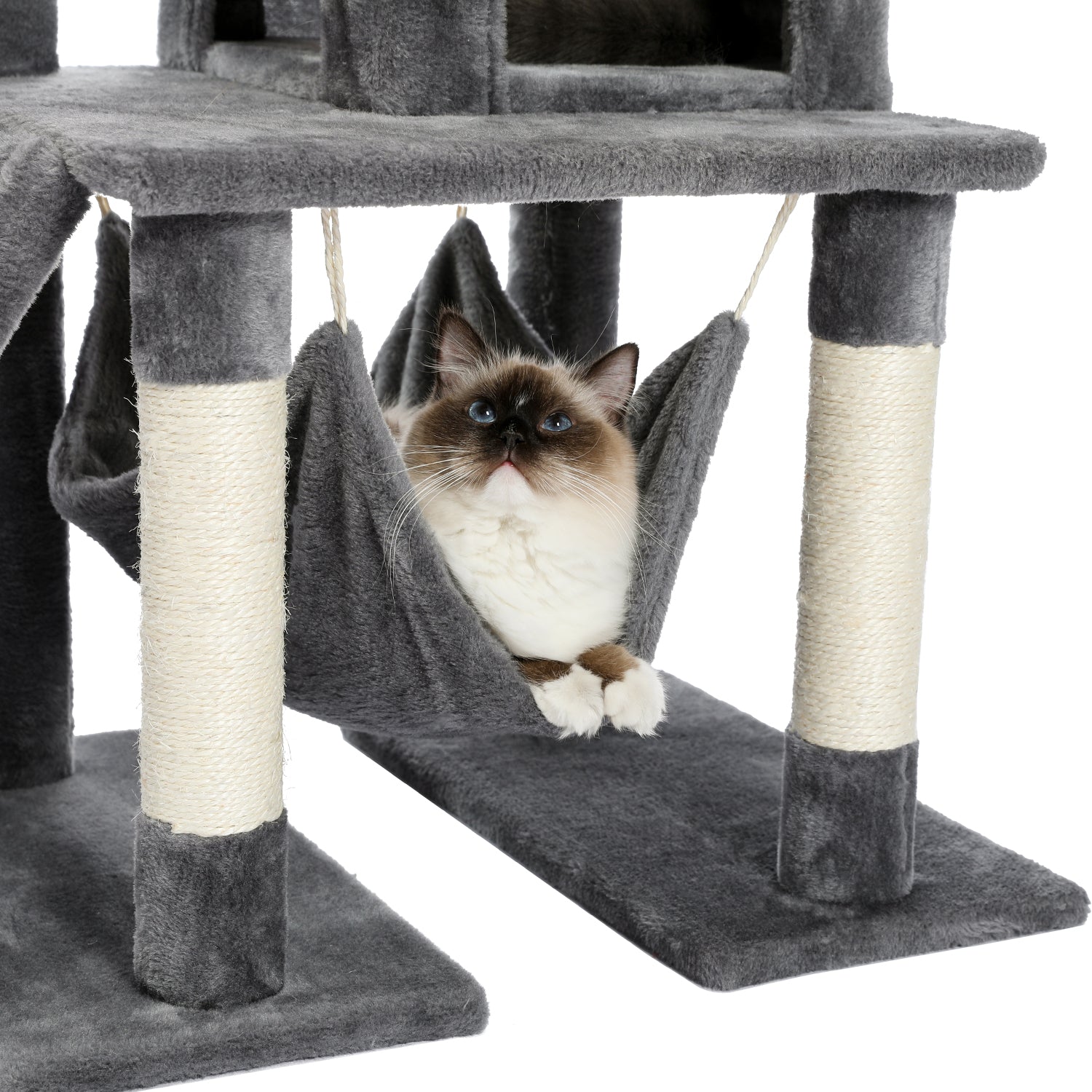 Modern Cat Tree Multi-Functional Cat Tower with Sisal Scratching Posts Large Top Perch, Cozy Condo, Hanging and Spoon Hammock - TOYSHIP
