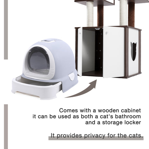 Brown All-in-One Cat Tree Tower with Multi-Functional Washroom Litter Box, Condo, Perch, Hammock, and Scratching Post for Cats