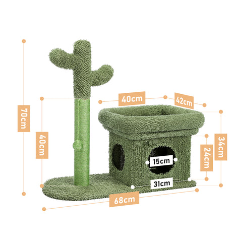 2 IN 1 Cactus Cat Tree Cat Tower With Sisal Covered Scratching Post Cozy Condo Plush Perch Dangling Ball for Indoor Cats - TOYSHIP