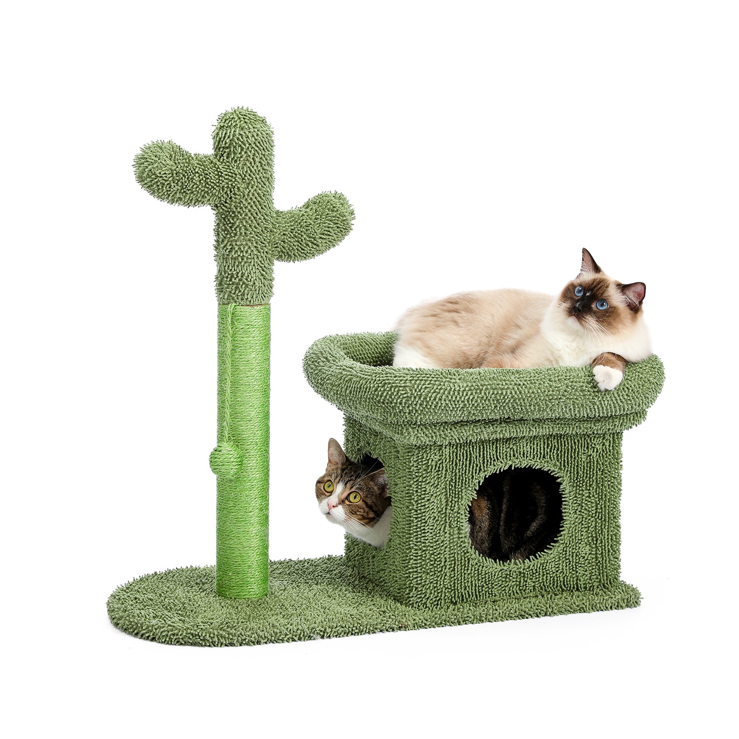 2 IN 1 Cactus Cat Tree Cat Tower With Sisal Covered Scratching Post Cozy Condo Plush Perch Dangling Ball for Indoor Cats - TOYSHIP