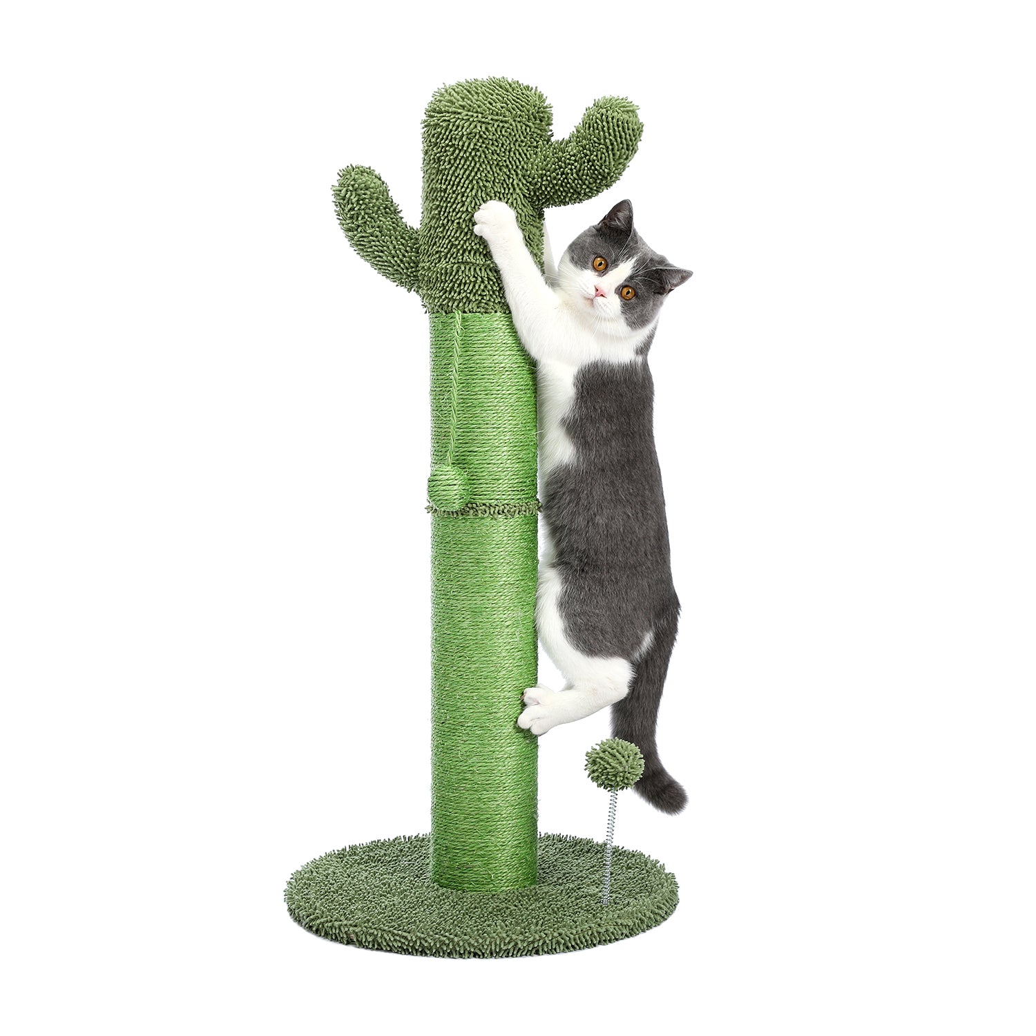 Cactus Cat Tree Cat Scratcher with Sisal Scratching Post and Interactive Dangling Ball For Indoor Cats Green - TOYSHIP