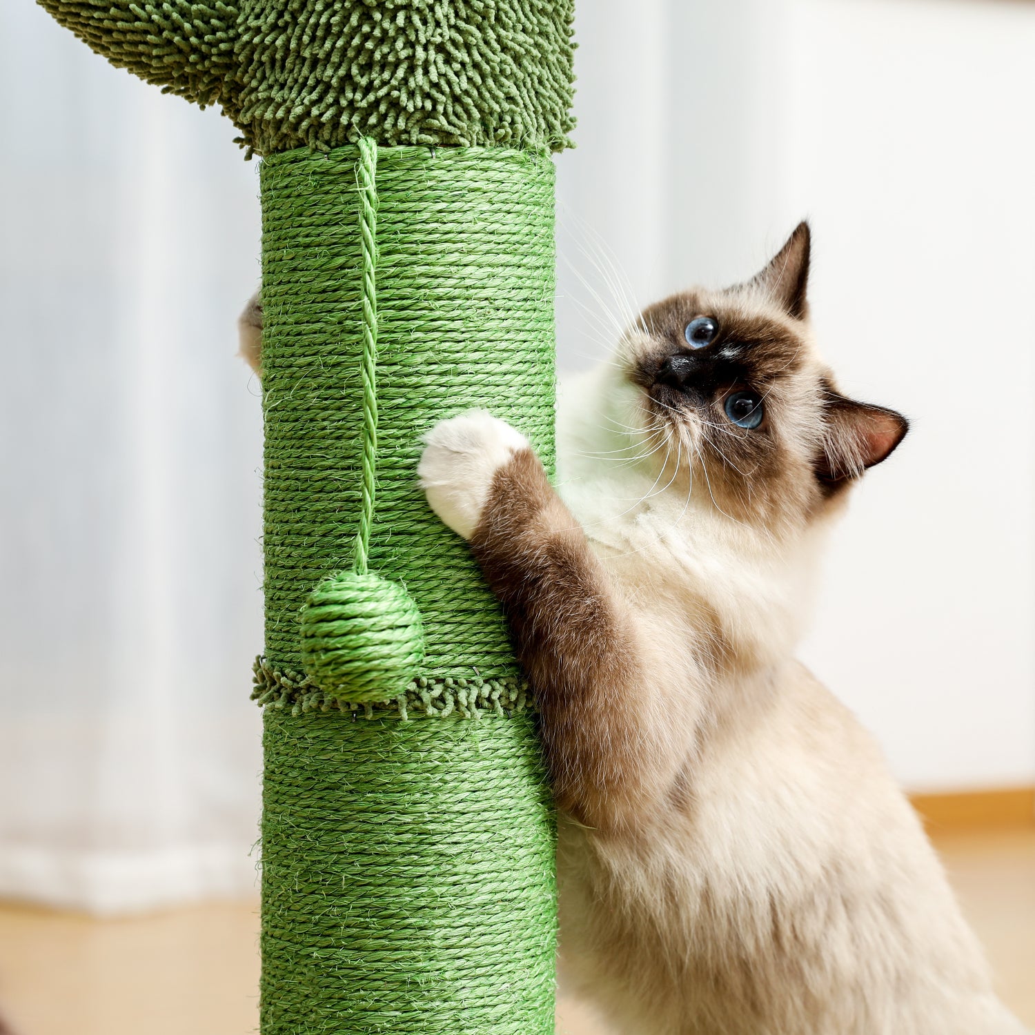 Cactus Cat Tree Cat Scratcher with Sisal Scratching Post and Interactive Dangling Ball For Indoor Cats Green - TOYSHIP