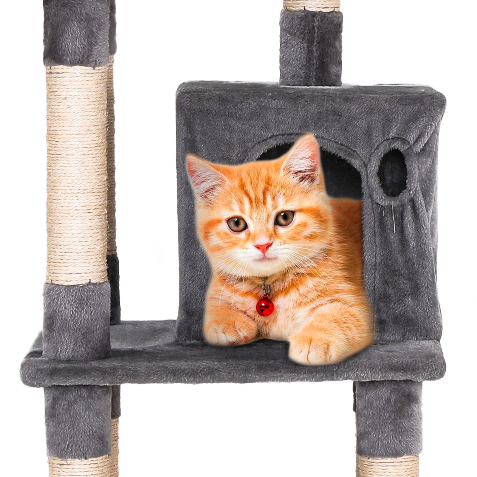 Multistory Indoor Cat Tree Tower with Cat Condo, Hammock, Sisal Scratch Post, Climbing Frame, and Toys for Play Breaks, Ideal for Larger Cats - TOYSHIP