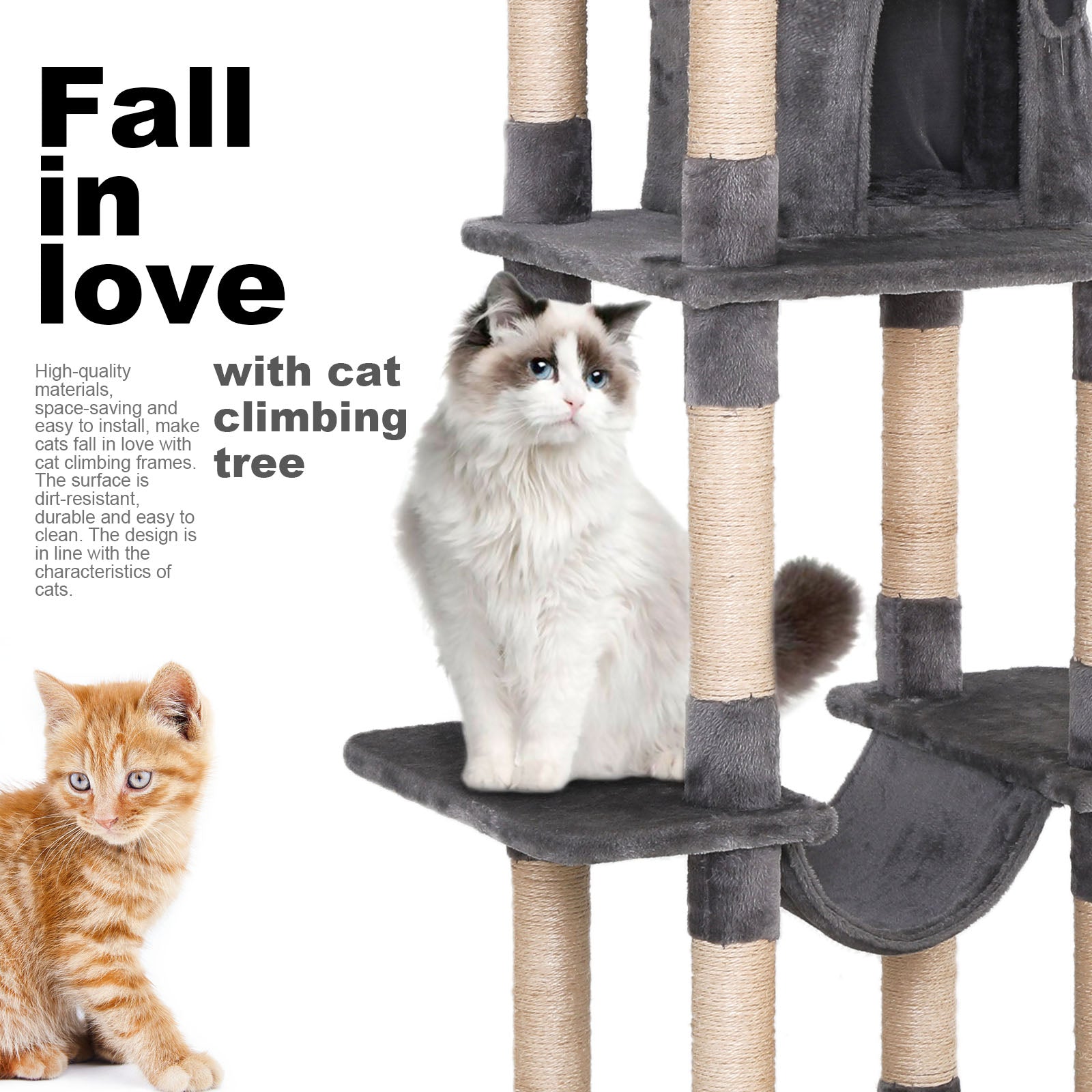 Multistory Indoor Cat Tree Tower with Cat Condo, Hammock, Sisal Scratch Post, Climbing Frame, and Toys for Play Breaks, Ideal for Larger Cats - TOYSHIP