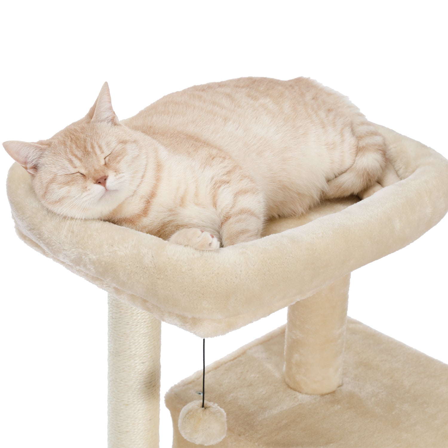 Modern Small Cat Tree Cat Tower With Double Condos Spacious Perch Sisal Scratching Posts，Climbing Ladder and Replaceable Dangling Balls Beige - TOYSHIP