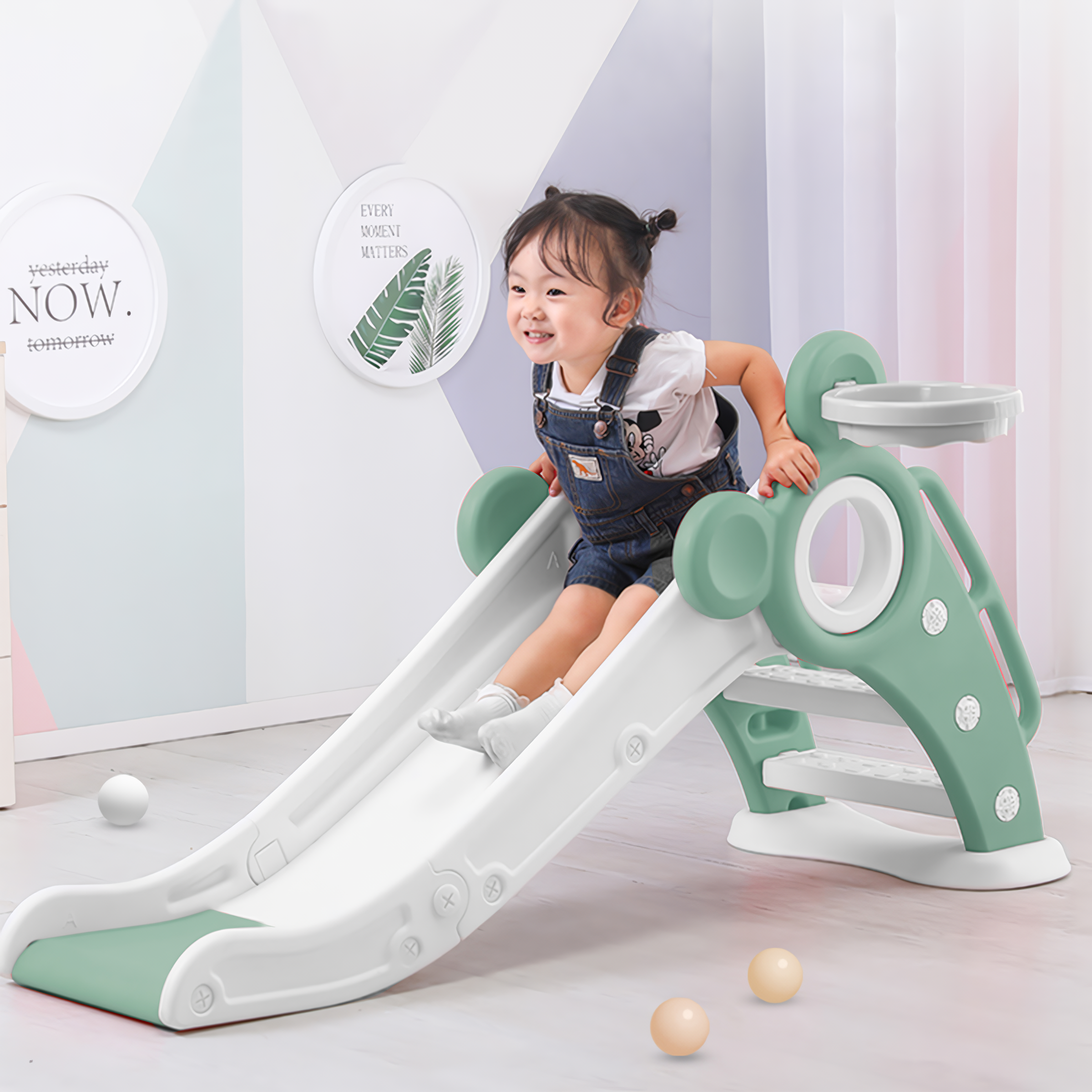 Children's folding slide with stairs, outdoor small children's slide toys multifunctional toys, folding slide, suitable for young children a slide toys