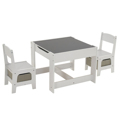 Children's Wooden Table And Chair Set With Two Storage Bags (One Table And Two Chairs) Grey And White - TOYSHIP