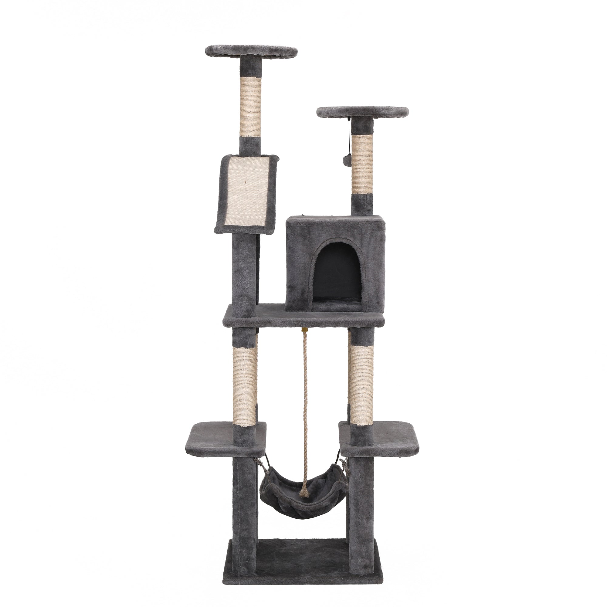 Grey Multi-Level Cat Tree Tower with Scratching Post, Removable Hammock, Slide, Two Platforms, Ideal for Large Cats - TOYSHIP