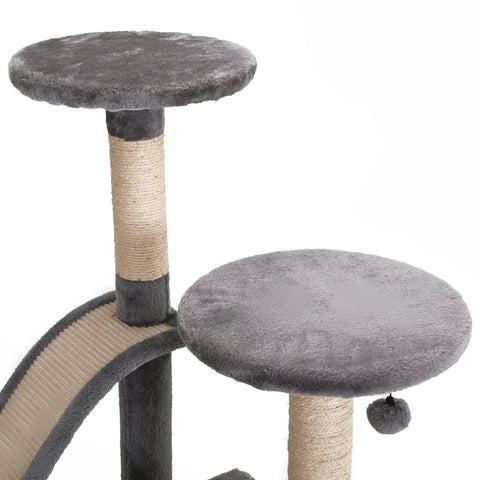 Grey Multi-Level Cat Tree Tower with Scratching Post, Removable Hammock, Slide, Two Platforms, Ideal for Large Cats - TOYSHIP