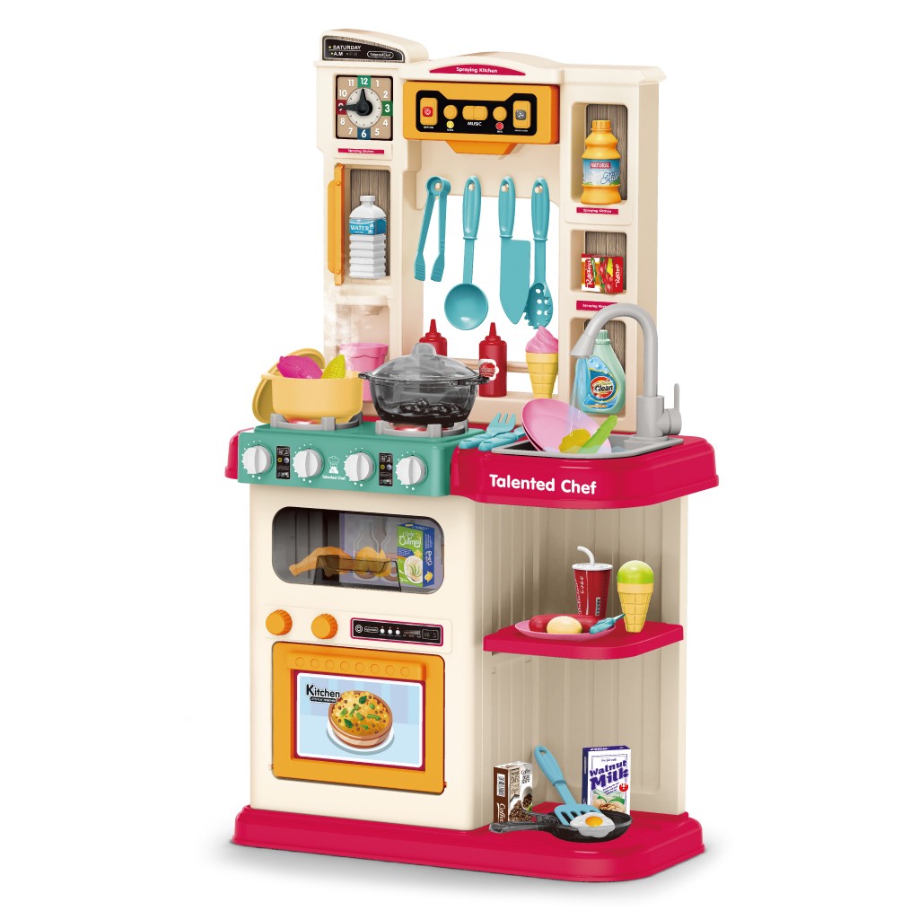 Role Play Kids Kitchen Playset With Real Cooking Spray And Water Boiling Sounds