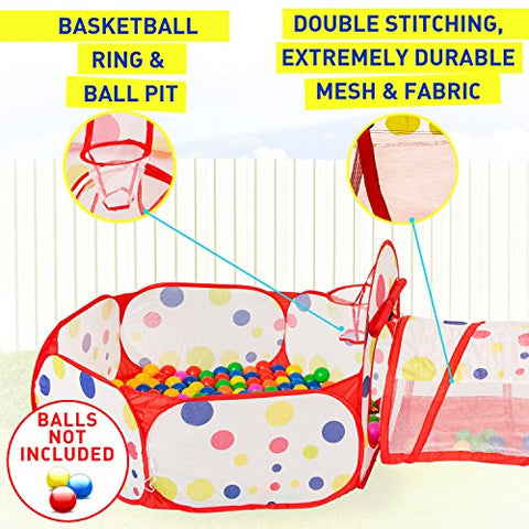 Kids Play Tent, Tunnel and Ball Pit with Basketball Hoop - TOYSHIP