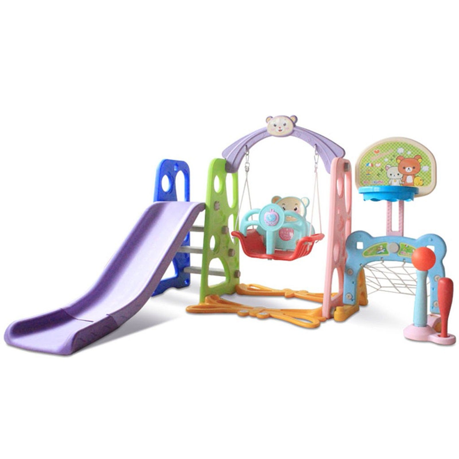 6 In 1 Kids Indoor And Outdoor Slide Swing And Basketball Football Baseball Set - TOYSHIP