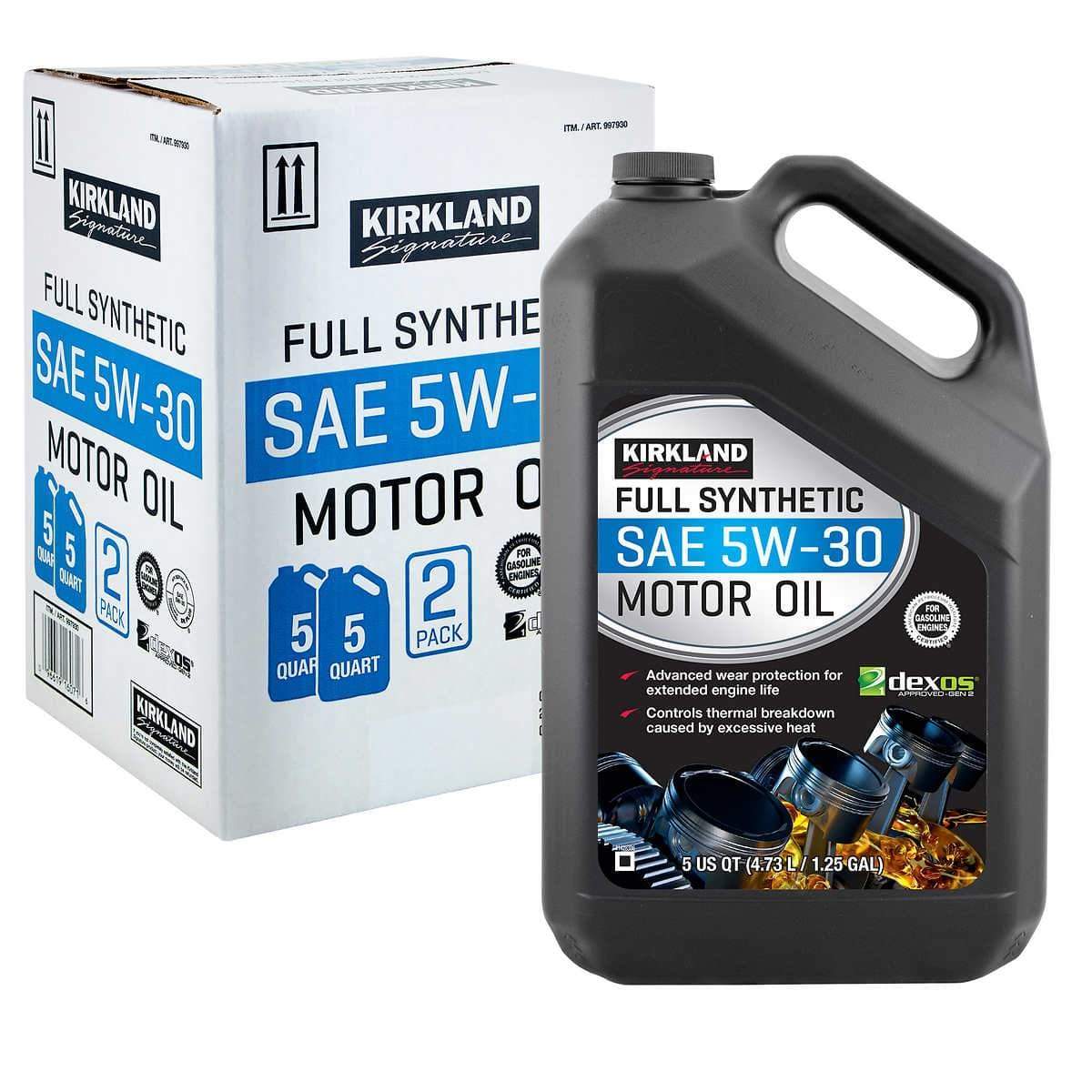 Kirkland Signature 5W-30 Full Synthetic Motor Oil 5-quart, 2-Bottles