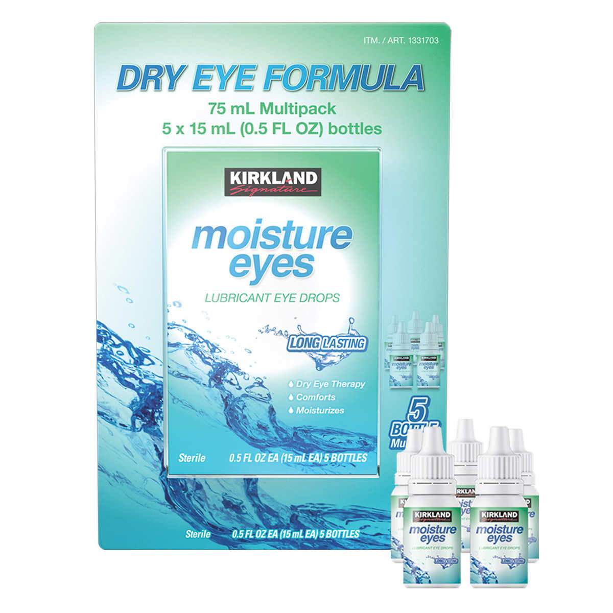 Kirkland Signature Moisture Eyes Dry Eye Therapy Drops, 75 ml. 5 Bottles - TOYSHIP