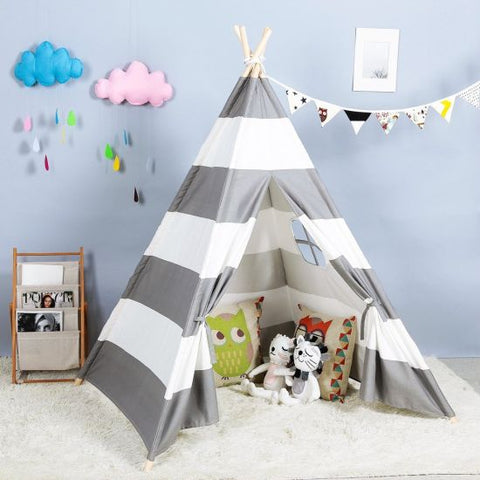 Teepee Tent for Kids - Grey Stripes