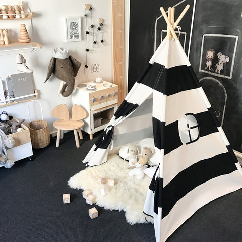 Teepee Tents for Kids - Black and White Stripes - TOYSHIP