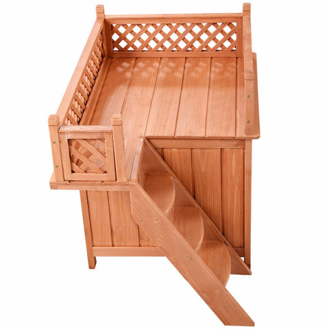 Wooden Dog House Wood Room In/Outdoor Raised Roof Balcony Bed Shelter